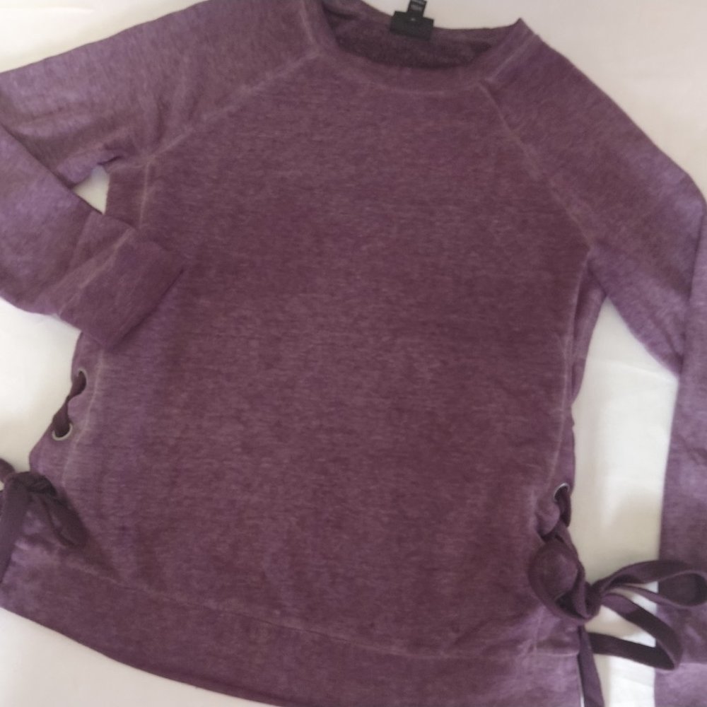 a.n.a. Purple Pullover Top Warm Fleece Long Sleeve
